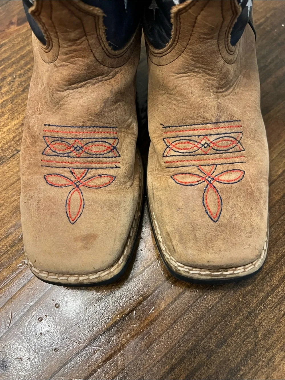 Kids Western Flag Cowboy Boots in Tan, Red, White & Blue